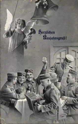 Ak Glückwunsch Neujahr, deutsche Soldaten, Engel