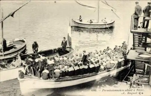 CPA Permissionnaires allant à Terre, französische Marine