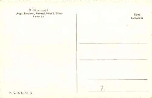 Ak Dampfer Lumme, Argo Reederei
