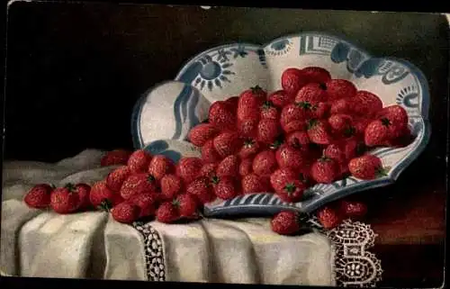 Ak Erdbeeren in einer Schale, Früchte, Obst