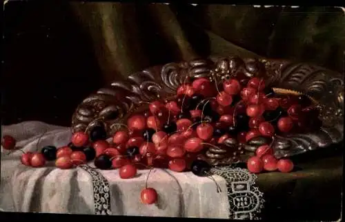 Künstler Ak Stillleben, Kirschen