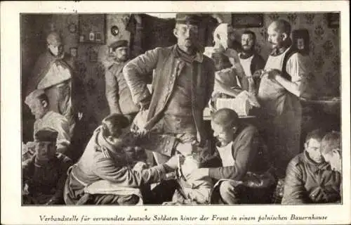 Ak Verbandstelle für verwundete deutsche Soldaten, Polnisches Bauernhaus