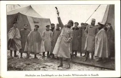 Ak Suwalki, Abschießen von Leuchtkugeln vor der fremden Militärattaches