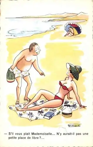 Künstler Ak S'il vous plait Mademoiselle, N'y aurait-il pas une petite place de libre, Humor