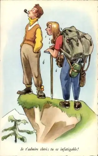 Künstler Ak Je t'admire chéri, tu es infatigable, Humor