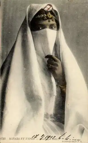Ak Maghreb, Verschleierte Frau, Porträt