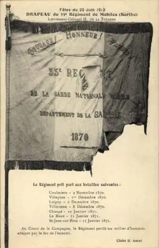 CPA Fetes du 22 Juin 1913, Drapeau du 33e Regiment de Mobiles, Sarthe