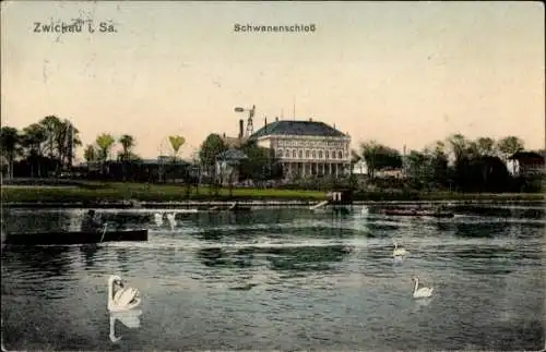 Ak Zwickau in Sachsen, Blick auf das Schwanenschloss in Zwickau