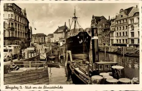 Ak Kaliningrad Königsberg Ostpreußen, Blick von der Schmiedebrücke, Dampfer Mercur