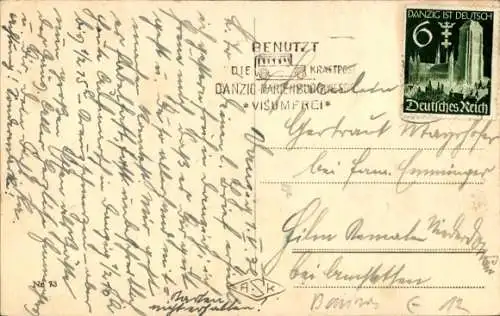 Ak Gdańsk Danzig,  Grüne Brücke, Grünes Tor, Flusslandschaft, Stadtarchitektur