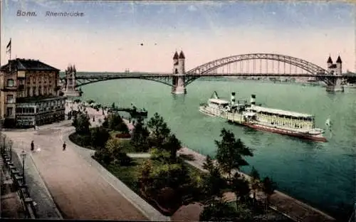 Ak Bonn am Rhein, Rheinbrücke, Schifffahrt auf dem Rhein, Stadtansicht