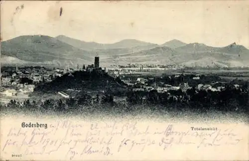 Ak Bad Godesberg Bonn am Rhein, Totalansicht von  Berge im Hintergrund, Postkarte