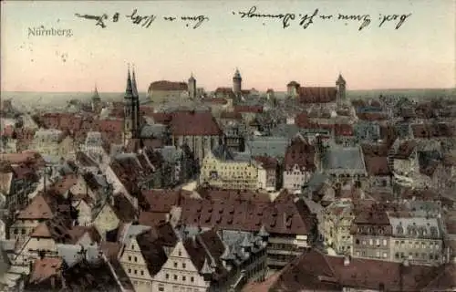 Ak Nürnberg, Bayerische Jubiläums Landesausstellung 1906, Stadtansicht, viele Dächer, Kirchen,...