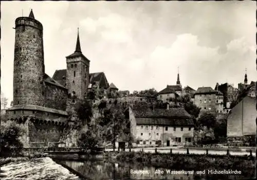 Ak Bautzen in der Oberlausitz, Alte Wasserkunst, Michaeliskirche, malerische Landschaft, histo...