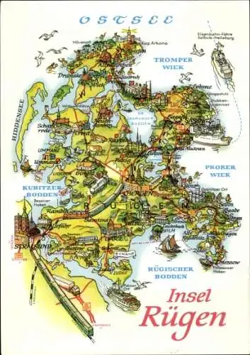 Landkarten Ak Bergen auf der Insel Rügen, Hiddensee, Stralsund