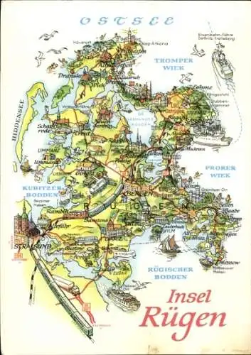 Landkarten Ak Bergen auf der Insel Rügen, Hiddensee, Stralsund