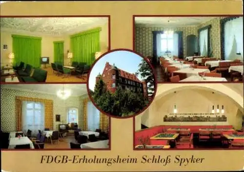 Ak Glowe Insel Rügen in der Ostsee, FDGB Erholungsheim Schloss Spyker, Klubraum