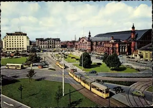 Ak Hansestadt Bremen, Hauptbahnhof, Straßenbahn, 1950er Jahre, Stadtansicht, Gebäude
