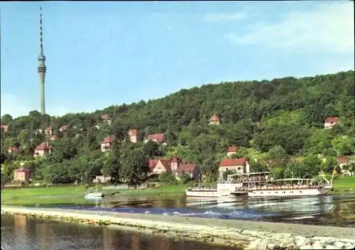 Ak Dresden Wachwitz, Elbansicht, Weiße Flotte, Fernsehturm