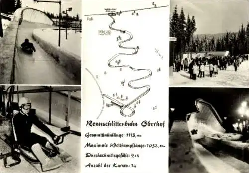 Ak Oberhof im Thüringer Wald, Rennschlittenbahn, Winter
