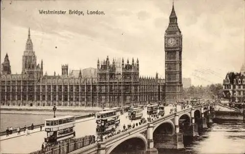 Ak City of Westminster London England, Westminster Bridge, Big Ben, historische Architektur, B...