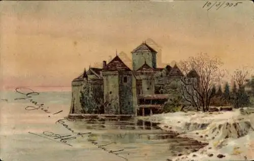 Litho Veytaux Kanton Waadt, Schloss Chillon?