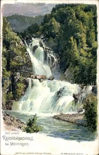 Ak Meiringen Kanton Bern, Gorge de l'Aare, Aareschlucht, Unterer Reichenbachfall, mächtiger Wa...