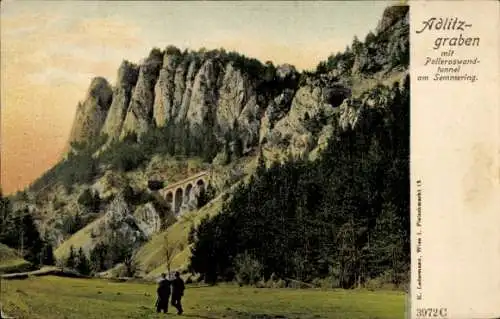 Ak Semmering in Niederösterreich, Adlitzgraben mit Polleroswandtunnel am Semmering