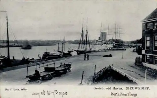 Ak Nieuwediep Drenthe, Hafenansicht mit Schiffen