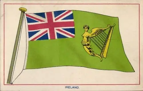 Ak Irland, Fahne, Engel, Musikinstrument