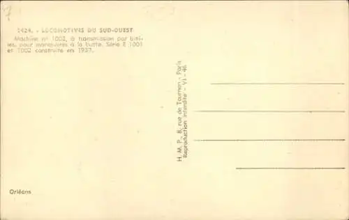 Ak Französische Eisenbahn, Locomotives du Sud Ouest, Machine No. 1002