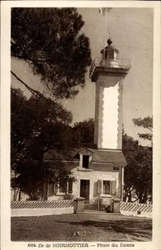 Ak Île de Noirmoutier Vendée, Leuchtturm, Phare des Dames, schwarz-weiße Postkarte