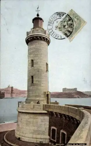 Ak Marseille Bouches du Rhône, Leuchtturm Phare de la Joliette, Hafenansicht, Poststempel, Bri...