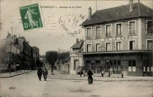 Ak Le Bourget Seine Saint Denis, Hotel de la Gare, Avenue de la Gare, Post-Stempel, 5 Francs
