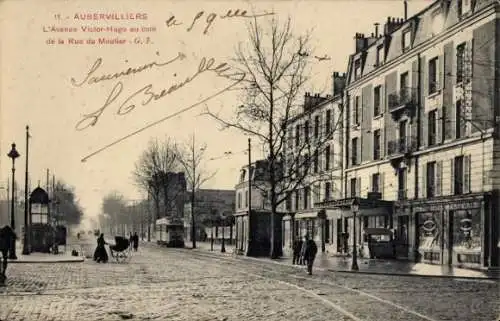 Ak Aubervilliers Seine Saint Denis, Straßenansicht mit Häuserzeile, Avenue Victor-Hugo, Pferde...
