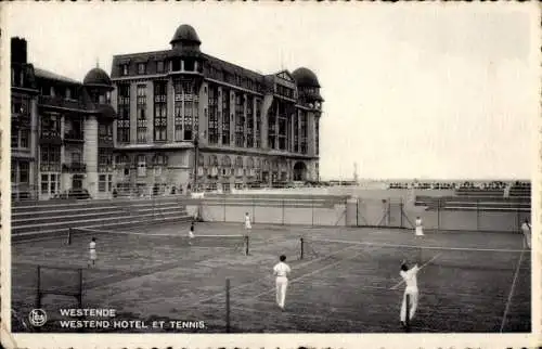 Ak Westende Westflandern, Westend Hotel, Tennisplatz, Spieler, Ozean im Hintergrund
