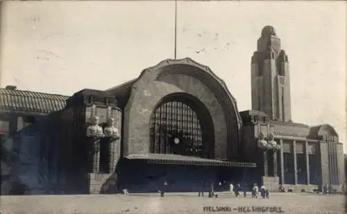 Ak Helsinki Helsingfors Finnland, Helsinki Hauptbahnhof, monumentale Architektur, historische ...