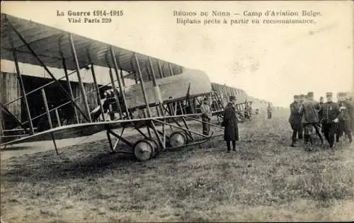 Ak Region du Nord, Camp d'Aviation Belge, Biplans prets a partir en reconnaissance, I WK