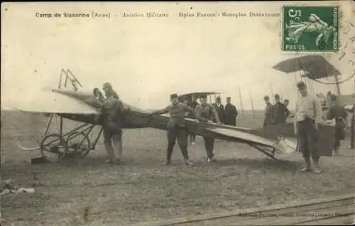 Ak Camp de Sissonne, Aisne, Aviation Militaire, Biplan Farman, Monoplan Deperdussin