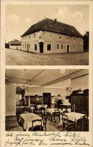 Ak Königswartha in der Oberlausitz, Fleischerei u. Gasthof Goldener Stern, Gaststube, Tische m...