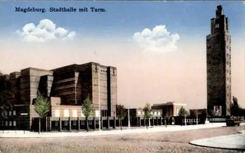 Ak Magdeburg an der Elbe, Stadthalle, Turm
