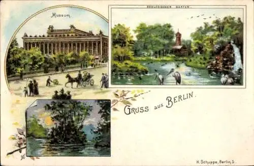 Ak Berlin Tiergarten, Museum, Zoo, parkähnliche Landschaft, Wasser und Vögel