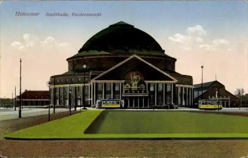 Ak Hannover in Niedersachsen,  Stadthalle, Straßenbahnen