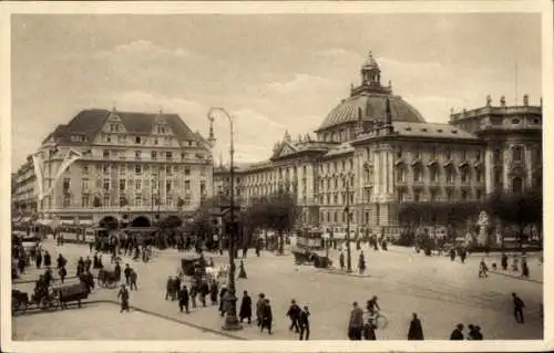 Ak München, Karlsplatz, Justizpalast, Straßenbahn