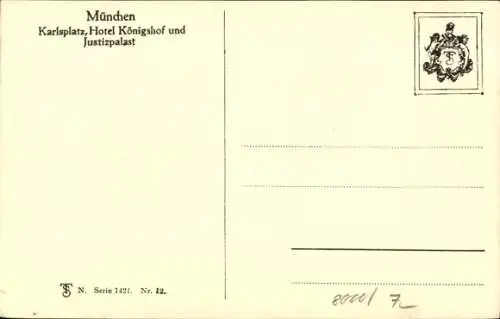 Ak München, Karlsplatz, Justizpalast, Straßenbahn