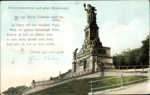Ak Rüdesheim am Rhein, Niederwald Nationaldenkmal, Nationaldenkmal, Statue, Rhein, grüne Reben...