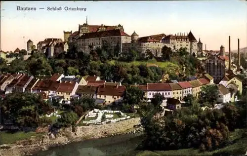 Ak Bautzen in der Oberlausitz,  Schloss Ortenburg, malerische Landschaft, Altstadtansicht
