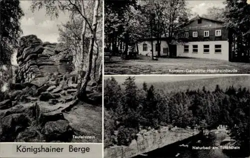 Ak Königshain in der Oberlausitz, Teufelsstein, Königshainer Berge, Konsum-Gaststätte Hochsteinbaude