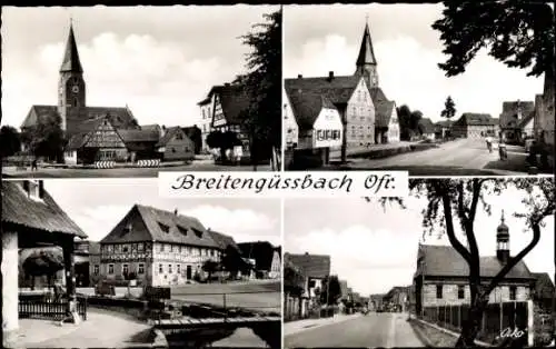 Ak Breitengüssbach Oberfranken, Straßenpartien, Kirche, Fachwerkhaus