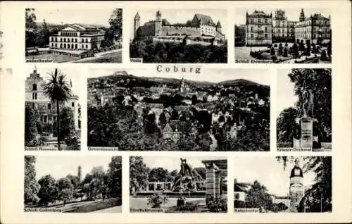 Ak Coburg in Oberfranken, Veste, Schloss Ehrenburg, Schloß Rosenau, Sündflutbrunnen, Ketschent...